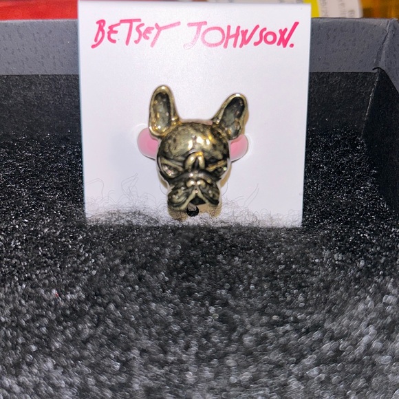 Betsey Johnson Jewelry - Betsey Johnson Frenchie Enamel Adjustable Ring. Pink/Gold